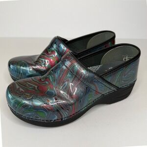 Dansko XP 2.0 Multi Color Swirl Patent Leather Clogs Professional Women's 39 8.5